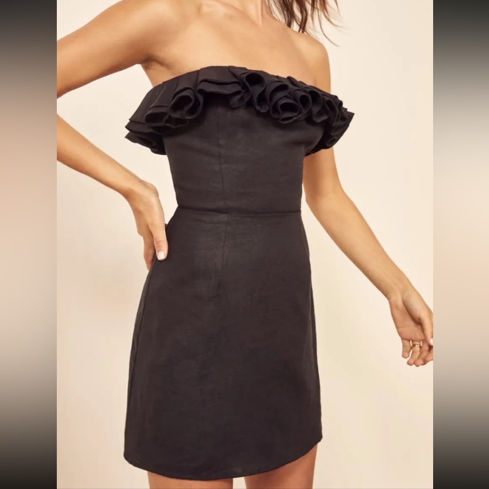 Reformation Reef Strapless Linen Mini Dress